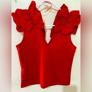 Zara size S red ruffled sleeve tank top